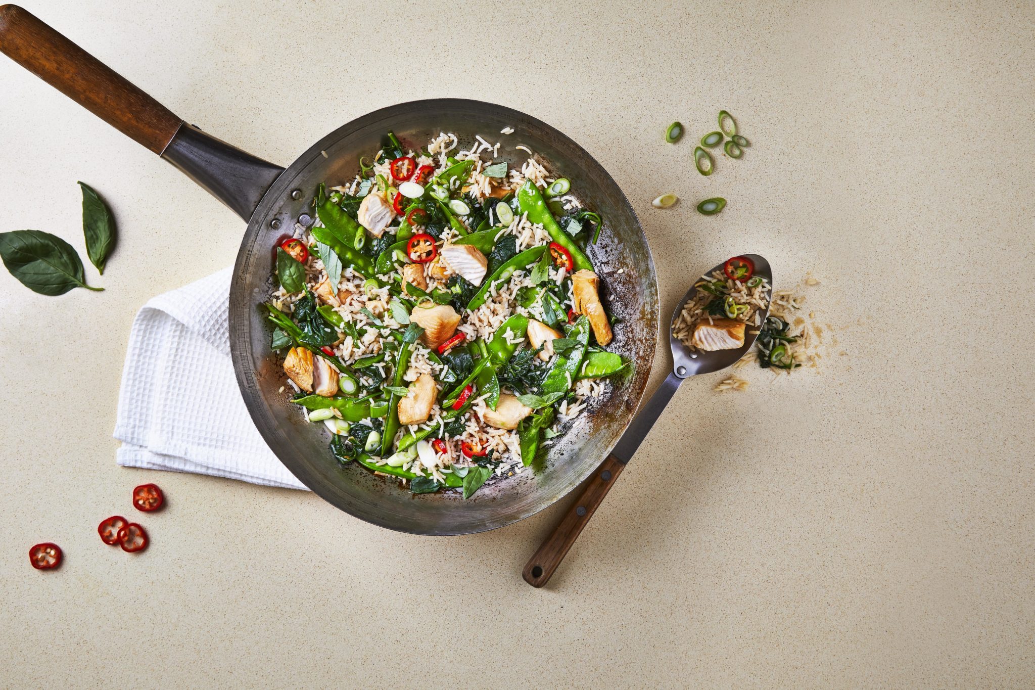 Ten-Min Chicken Fried Rice With Mange Tout recipe