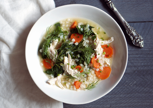 Chicken and Swiss Chard with Couscous in Brodo