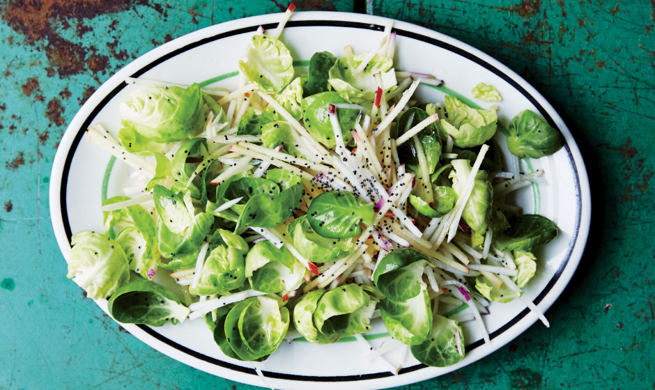 Crunchy Turnip Apple and Brussels Sprout Slaw