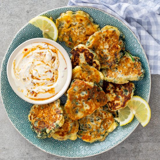 Kale and feta fritters