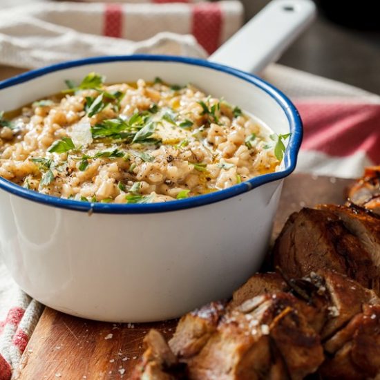 Pork fillet with mushroom risotto