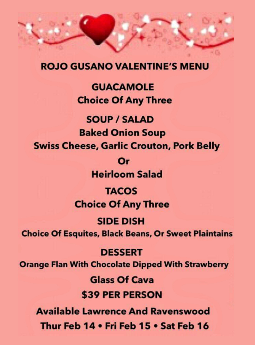 Rojo Gusano Valentine's Menu