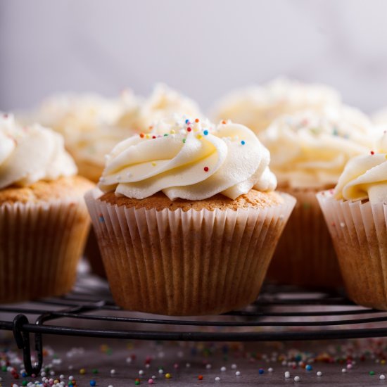Classic vanilla cupcakes with whipped buttercream