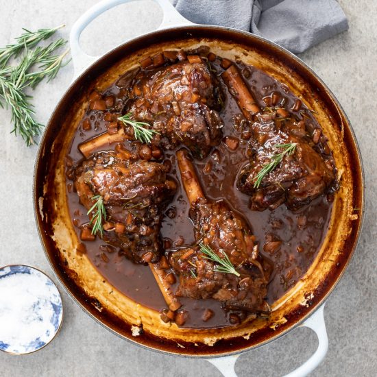 Slow-braised lamb shanks