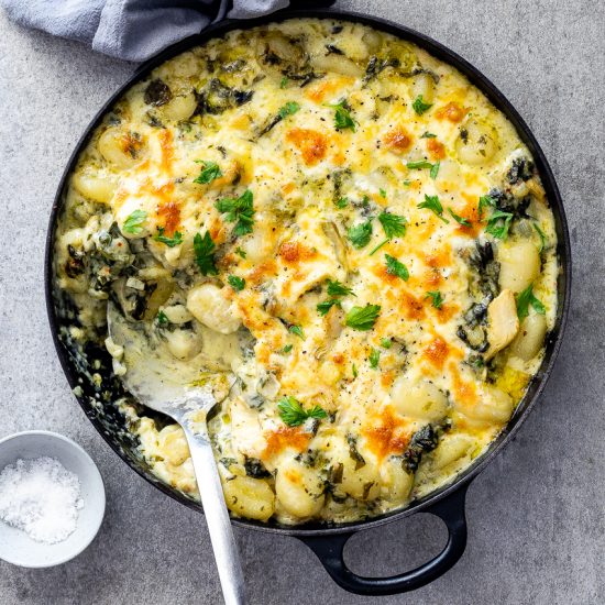 Spinach artichoke baked gnocchi
