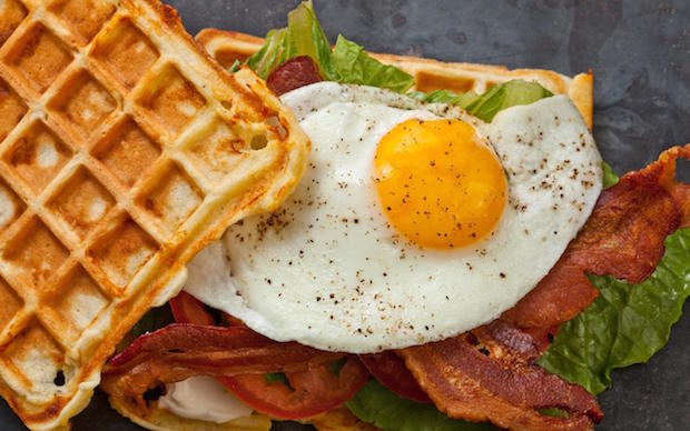 Savory Cheddar Waffle BLT with Egg