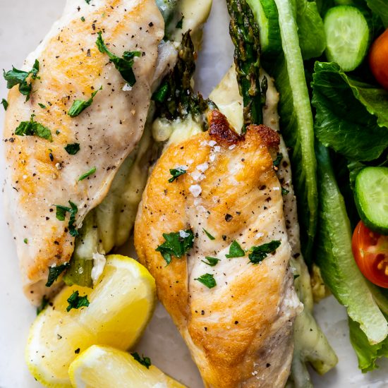 Cheesy asparagus stuffed chicken