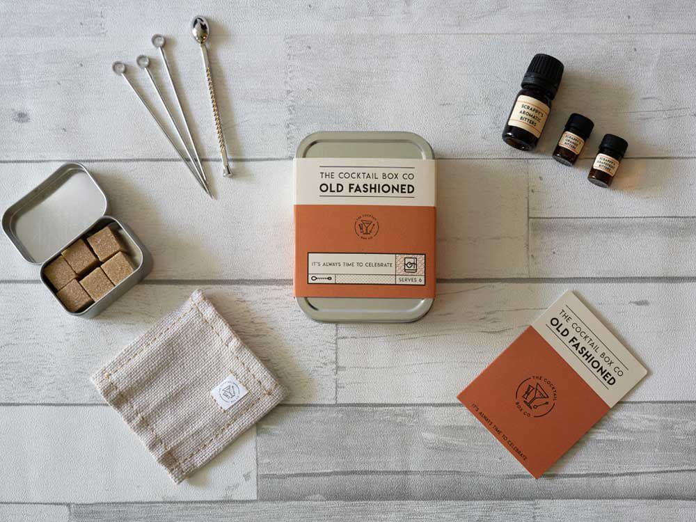 The Cocktail Box Co kits all include bitters for a jolt of flavor and a way to soothe the stomach.