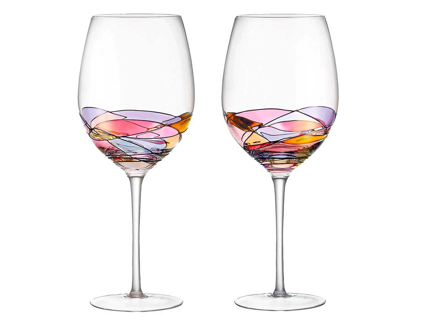 Hand-painted wine glasses by DAQQ add a touch of color to everyday sipping.
