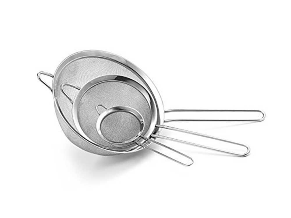 A mesh sieve, or three, gets the job done and then some.