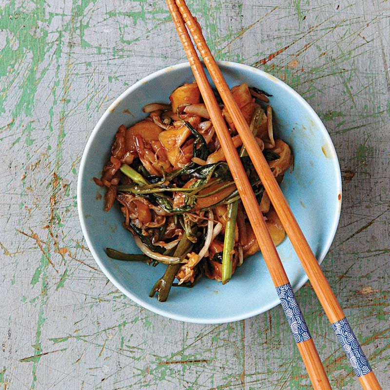 Chewy rice cakes bring delightful texture to this spicy vegetarian stir-fry. <a href="https://www.saveur.com/article/recipes/shanghai-stir-fry-rice-cake-recipe/">Get the recipe for Shanghai Stir-Fried Rice Cakes (Chao Nian Gao)</a>