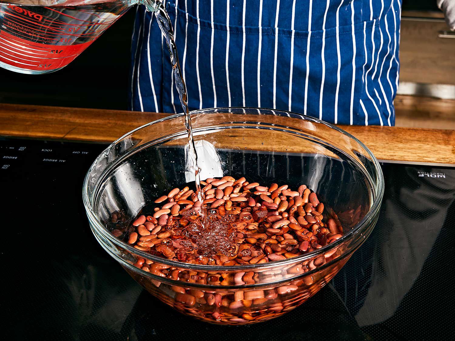 Pre-soaking beans shortens cooking time and (supposedly) makes the legumes easier to digest.