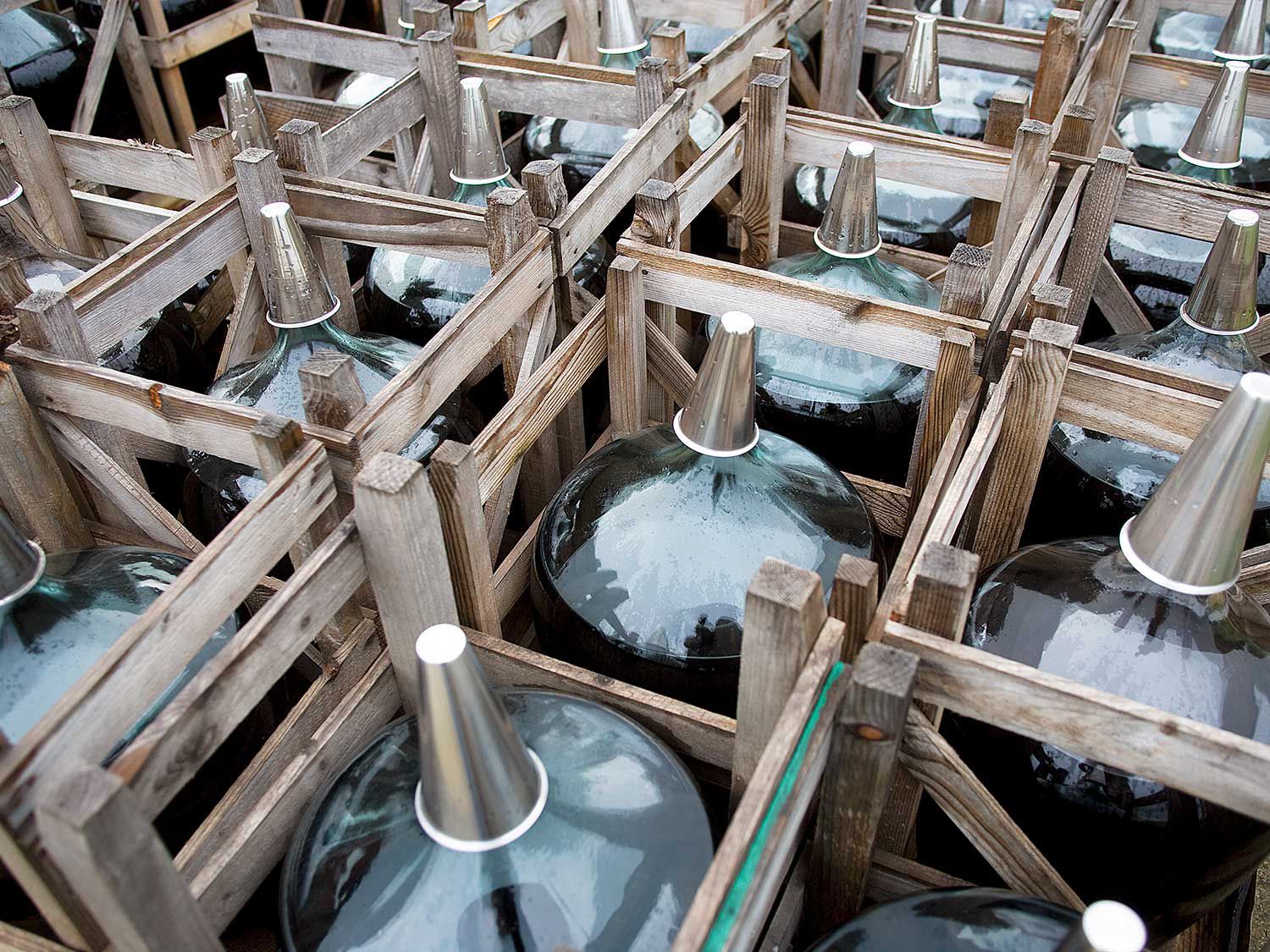 Frederiksdal ages some of its wines outside in glass carboys.