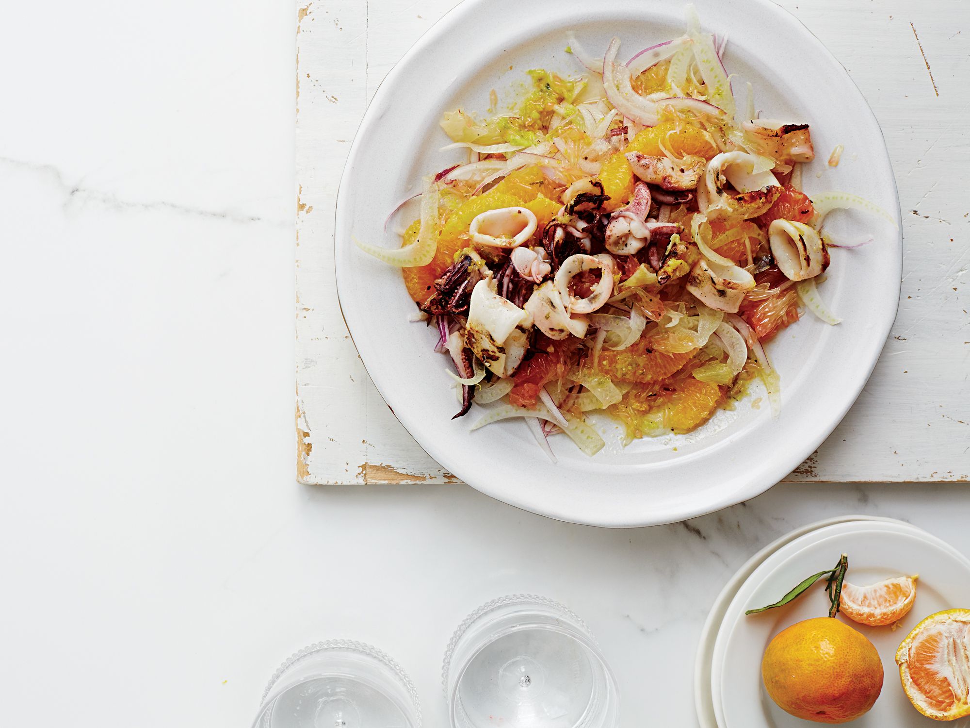 The zest and segments of four types of citrus enliven shaved fennel and charred squid in this winter salad. <a href="http://www.saveur.com/fennel-and-citrus-salad-with-charred-squid-recipe">Get the recipe for Fennel and Citrus Salad with Charred Squid</a>