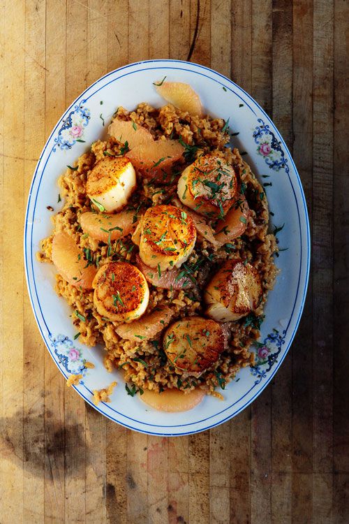 Sweet sea scallops complement this creamy prosciutto-laced risotto accented with tart grapefruit. <a href="https://www.saveur.com/article/recipes/risotto-with-grapefruit-and-seared-scallops">Get the recipe for Risotto with Grapefruit and Seared Scallops</a>