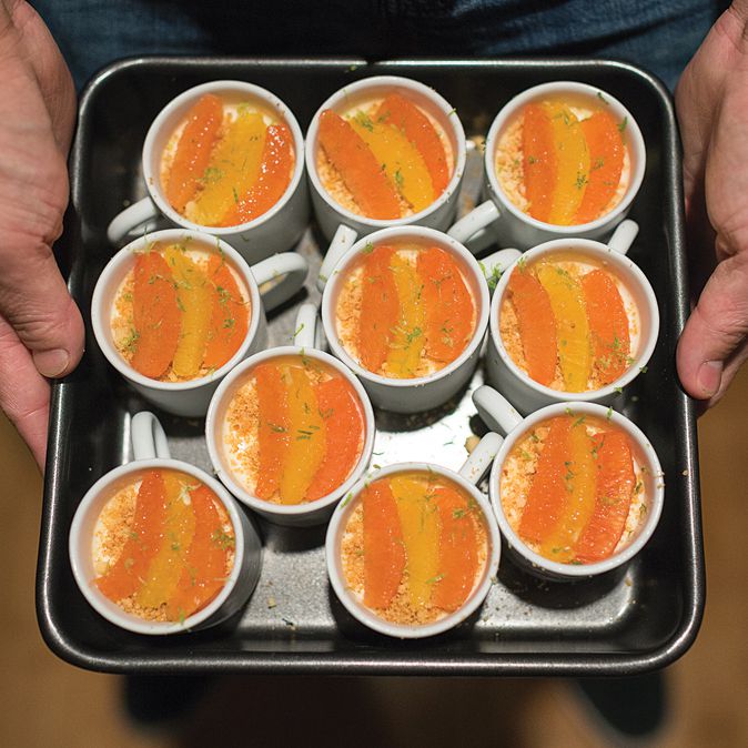 In this recipe from Florida chef Jeffrey Jew, caramelized shortbread crumbs add crunch to citrusy pudding-like posset, an English dessert made with curdled cream. <a href="https://www.saveur.com/article/recipes/lemon-posset-with-pan-fried-shortbread-crumbs">Get the recipe for Lemon Posset with Pan-Fried Shortbread Crumbs</a>