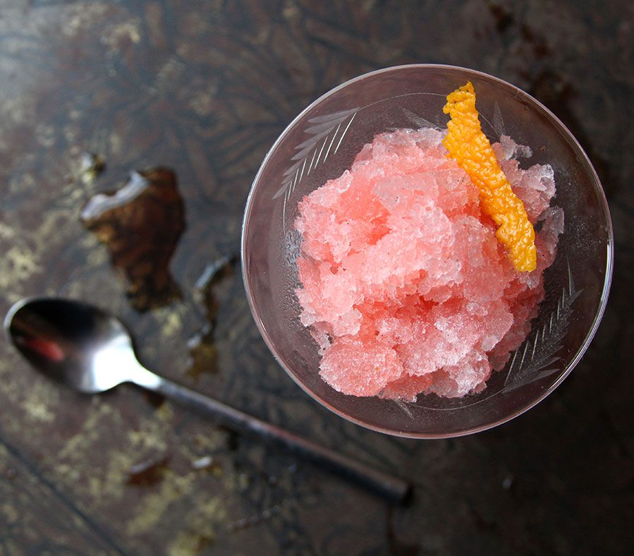 Campari adds a bitter note to sweet Ruby Red grapefruit juice in this refreshing granita. We like to enjoy this peach-hued treat as a pre-dinner aperitif. <a href ="https://www.saveur.com/article/Recipes/Grapefruit-Campari-Granita/">Get the recipe for Grapefruit Campari Granita</a>
