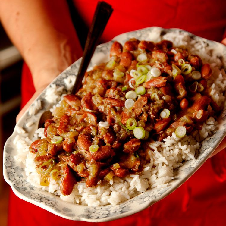 In this slow-cooking Creole classic, ham hocks give the dish a savory, smoky depth. <a href="https://www.saveur.com//article/Recipes/Classic-Red-Beans-Rice">Get the recipe for Red Beans and Rice</a>