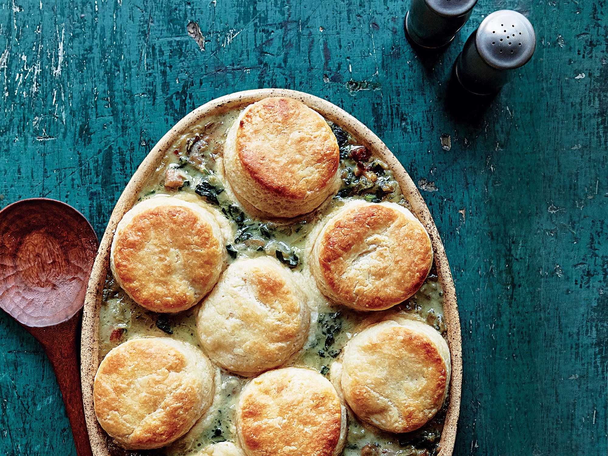 This classic oyster stew from Justin Devillier, the chef of La Petite Grocery in New Orleans, is packed full of Swiss chard and flavored with smoky ham and absinthe, which perfumes each steaming bite with an enticing note of licorice. The buttermilk biscuits on top are just as delicious cooked separately and slathered with butter and honey. <a href="https://www.saveur.com/oyster-pie-with-buttermilk-biscuits-recipe">Get the recipe for Oyster Pie with Buttermilk Biscuits</a>