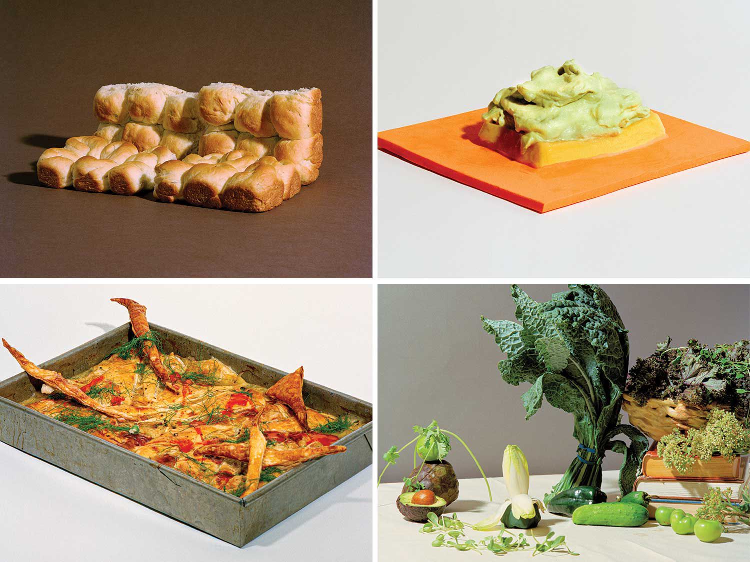 Clockwise from top left: Florence Knoll Rolls; Flan Flavin; Jackson Pollock Pot Pie; Frida Kale-o Salad.