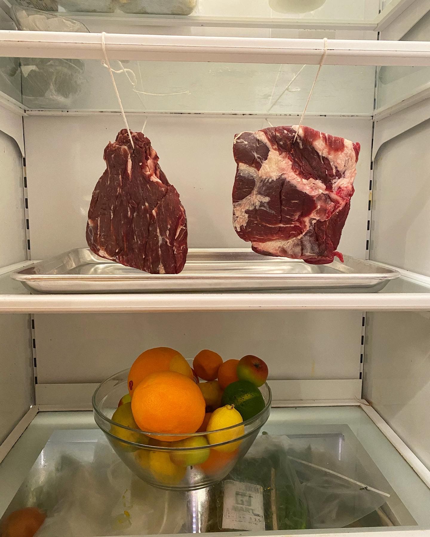 Traditionally, basturma is aged in a cool, dark place at room temperature, but an uncluttered fridge gets the job done in warmer climates.