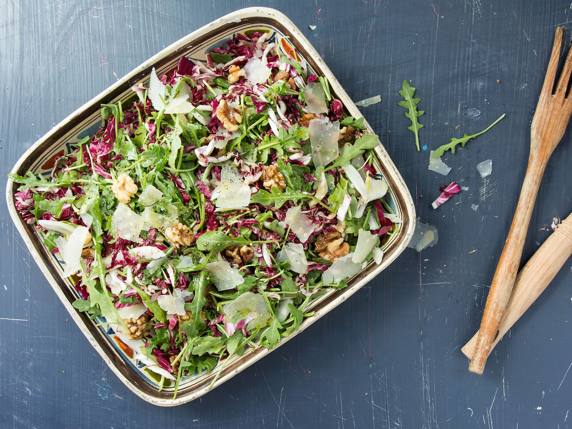 Walnuts and parmesan add richness to this crunchy salad from The Yellow Table's Anna Watson Carl. Get the recipe for <a href="https://www.saveur.com/article/recipes/arugula-radicchio-and-fennel-salad">Arugula, Radicchio, and Fennel Salad</a>