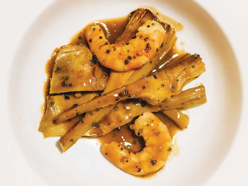 The pairing of artichokes and local Sanlúcar prawns are a timeless Jerez classic, but this version gets a kick from a cup of nutty, briny amontillado sherry. Get the recipe for <a href="https://www.saveur.com/marinated-artichokes-prawns-fino-sherry-recipe/">Marinated Artichokes with Prawns and Fino Sherry (Alcachofas Salteadas con Langostinos y Fino)</a>