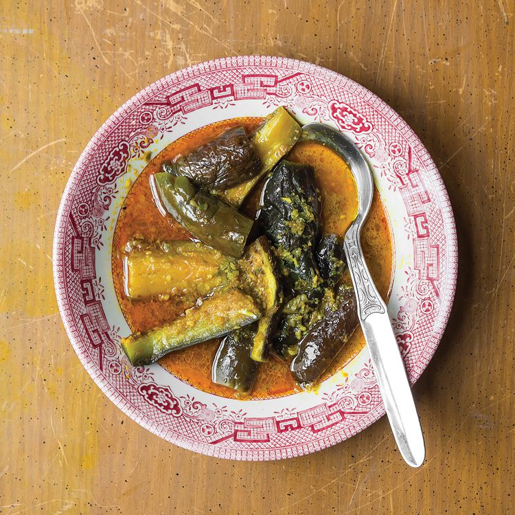 Eggplant is simmered to melting softness in a fantastically pungent curry fortified by shrimp paste. Get the recipe for <a href="https://www.saveur.com/article/recipes/khayan-thee-hnut-burmese-eggplant-curry/">Burmese Eggplant Curry (Khayan Thee Hnut)</a>