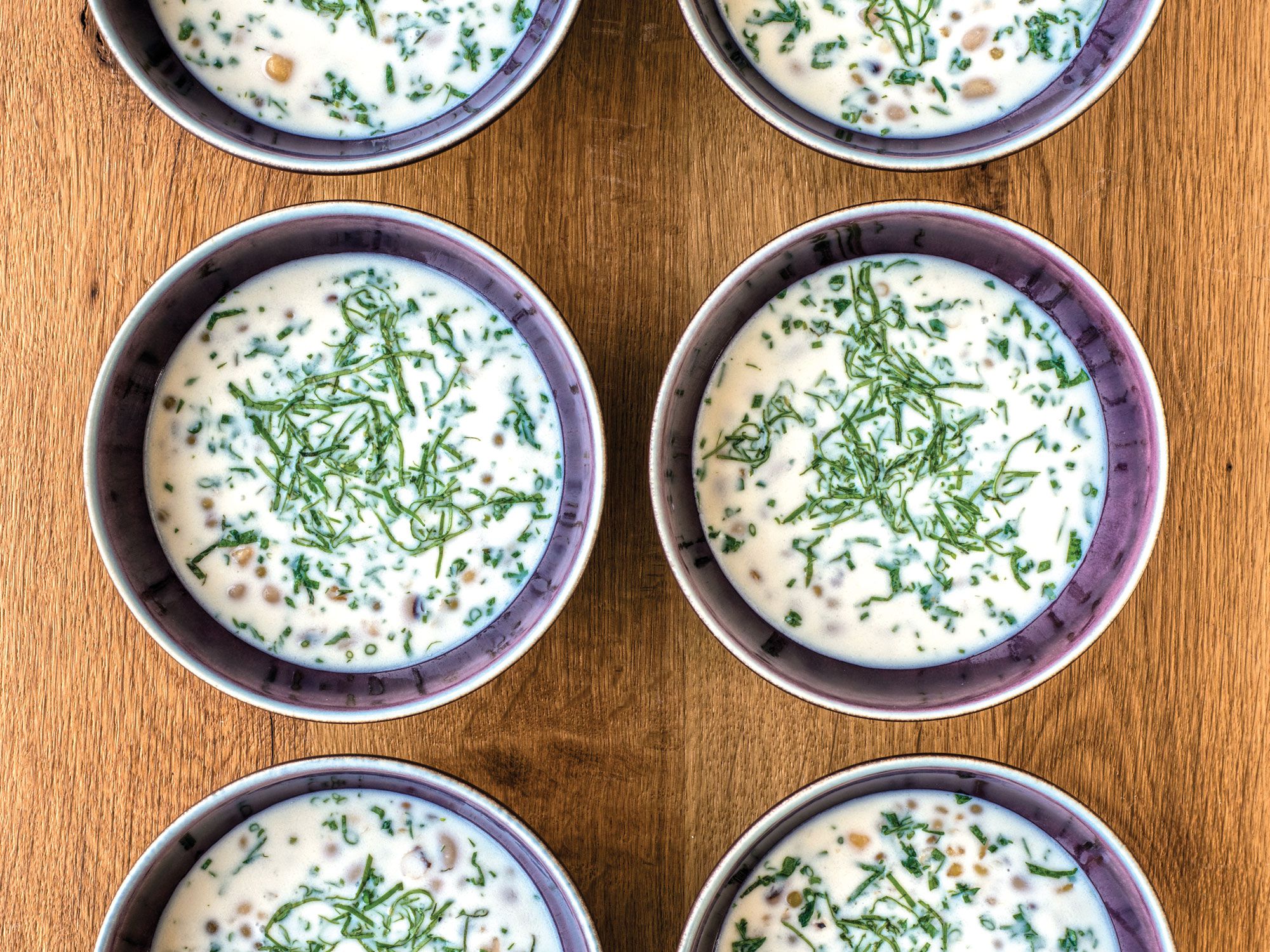 Packed with green lentils, wheat berries, and black-eyed peas, this filling, tangy soup is brightened with handfuls of fresh parsley and mint. Get the recipe for <a href="http://www.saveur.com/yogurt-chickepa-soup-ayran-asi-recipe">Chilled Yogurt and Chickpea Soup</a>