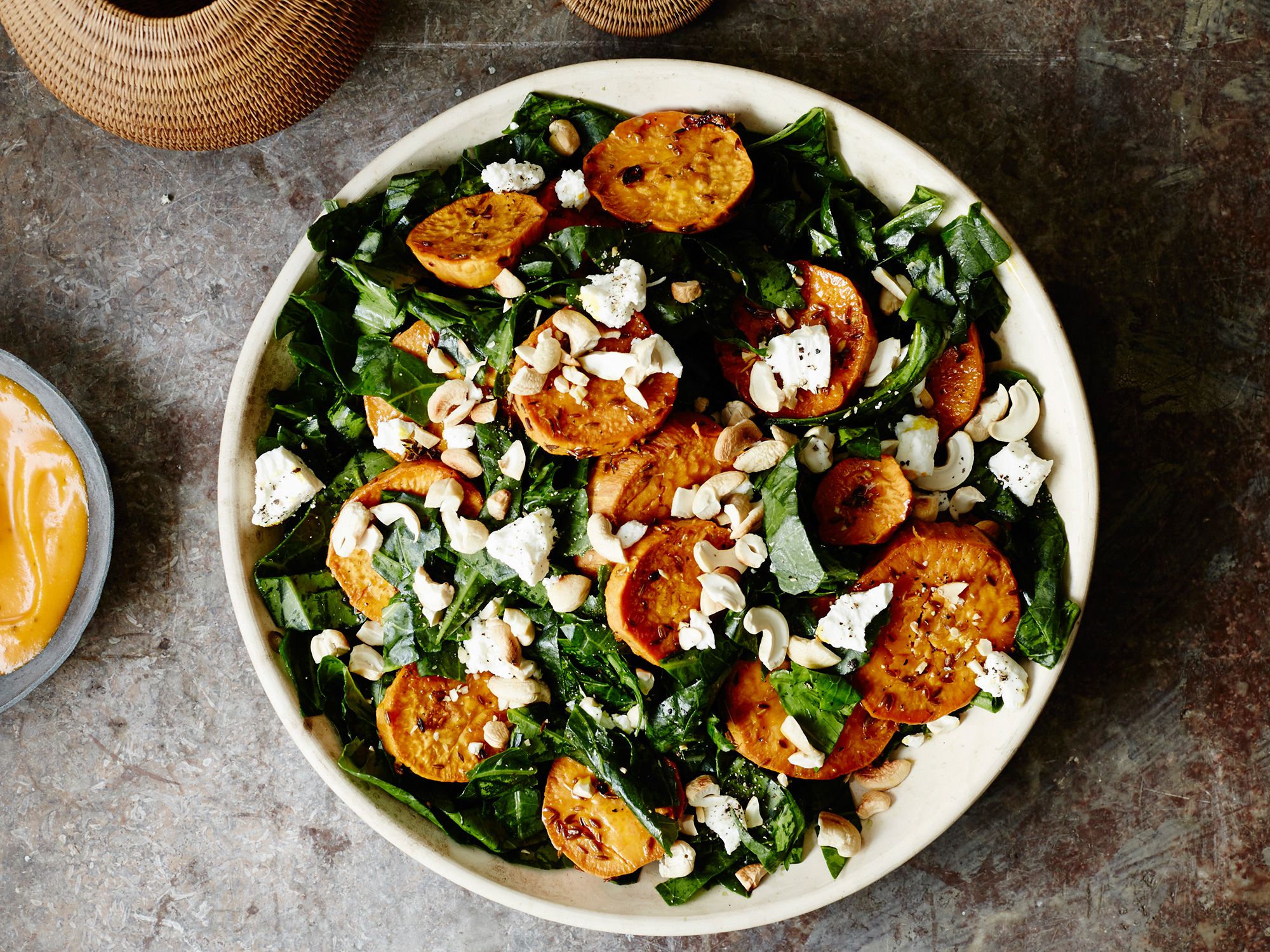 The flavor of raw collard greens combines perfectly with tender roasted sweet potatoes and tangy, rich goat cheese in this hearty starter. Get the recipe for <a href="http://www.saveur.com/shredded-collard-green-salad-roasted-sweet-potatoes-cashews-recipe">Shredded Collard Green Salad with Roasted Sweet Potatoes and Cashews</a>