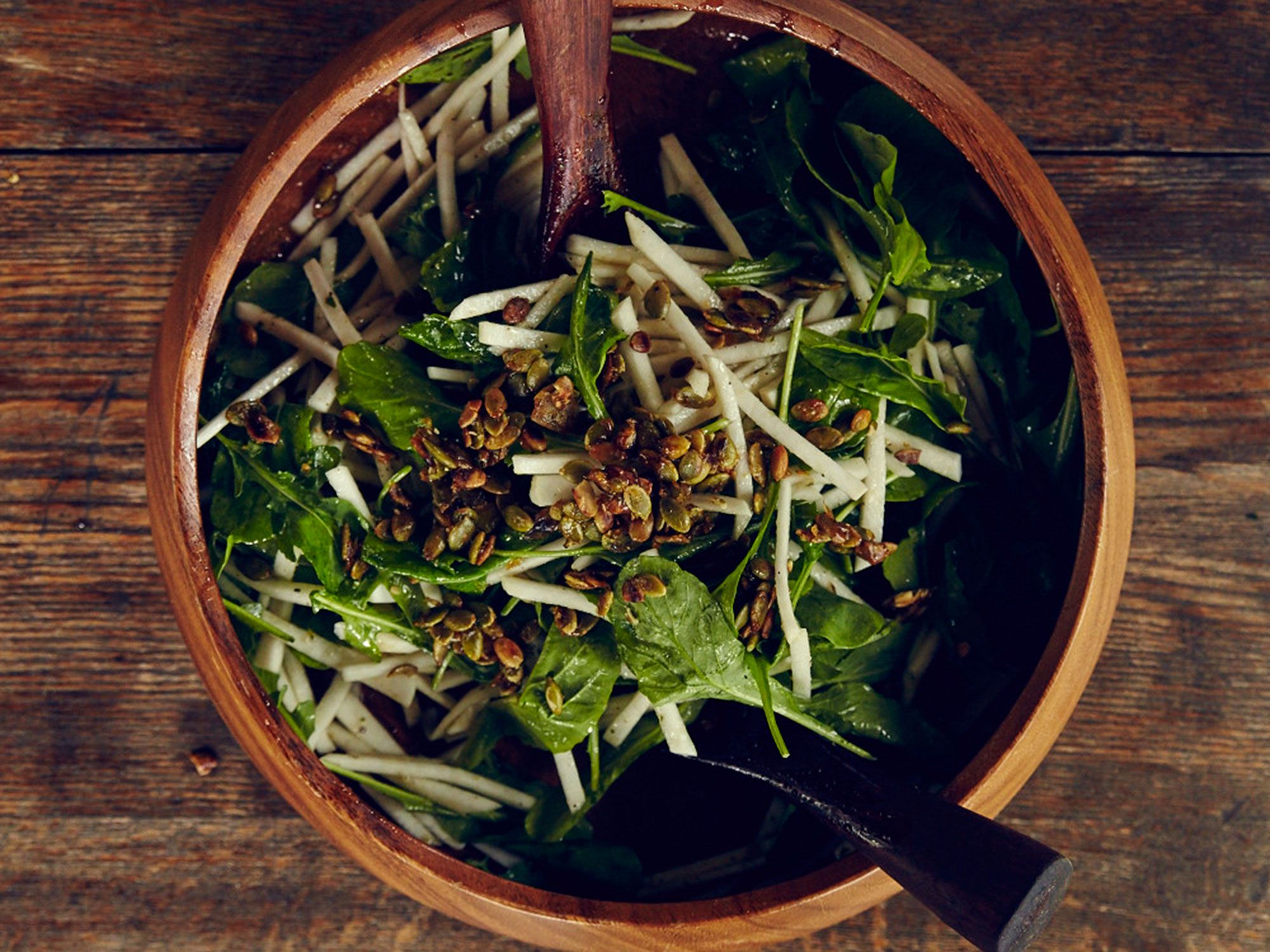 Ideally, you want unripe green wine grapes for this recipe by cookbook author Amy Thielen, but grocery store green grapes will also work. The caramel-coated pumpkin seeds lend a bittersweet crunch to the bright, crisp turnips and peppery arugula. Get the recipe for <a href="https://www.saveur.com/turnip-salad-green-grape-vinaigrette-recipe">Turnip Salad with Green Grape Vinaigrette</a>
