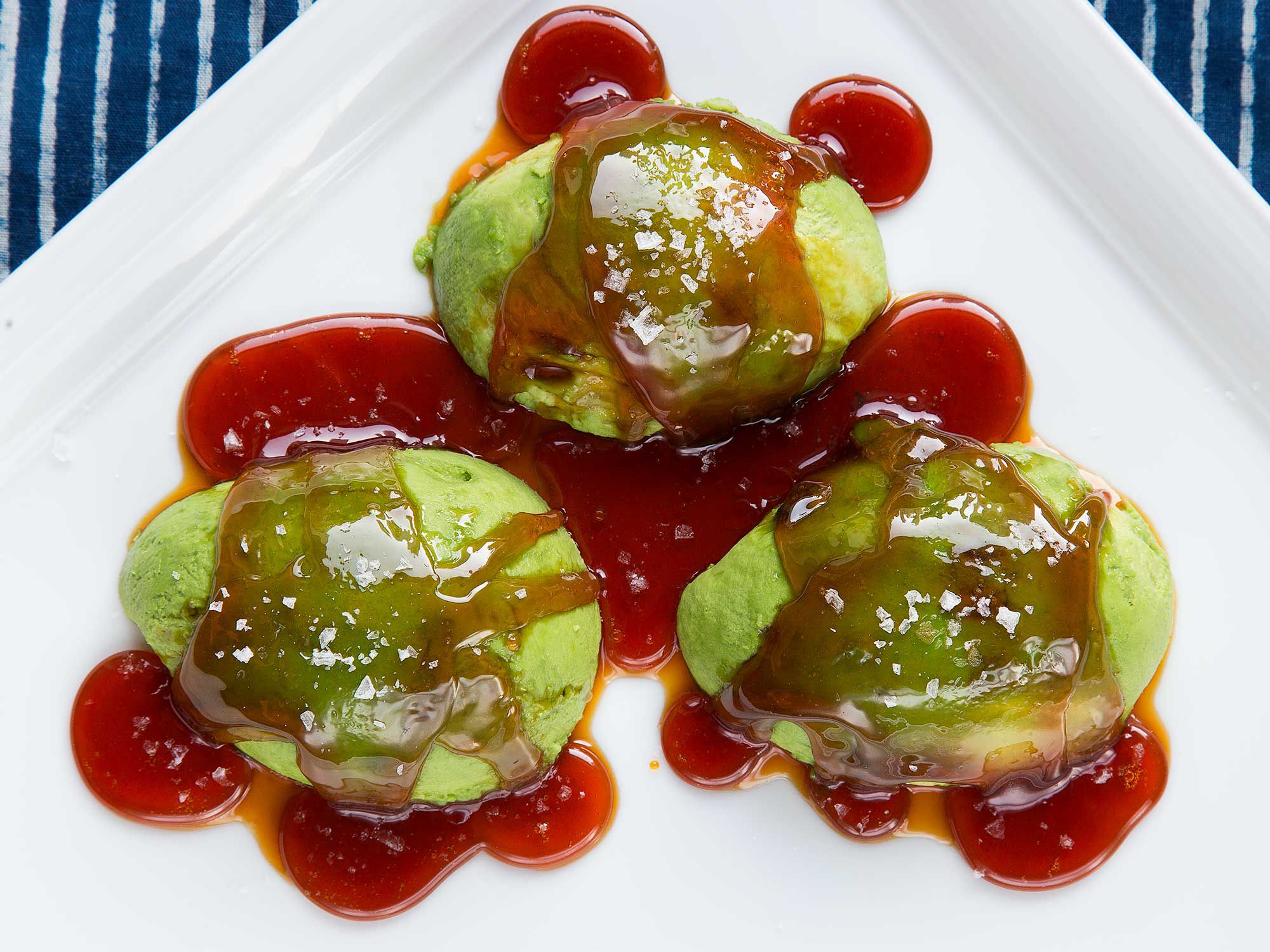 Salty, bittersweet caramel meets buttery avocado in this quick treatment, perfect for dessert or as a snack served atop toast or ice cream. Get the recipe for <a href="https://www.saveur.com/salted-caramel-avocado-recipe/">Avocados with Salted Caramel</a>