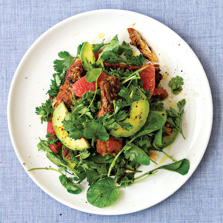 Crabmeat is rubbed with a smoky chile paste, then sautéed and tossed in a refreshing salad of creamy avocado, tart grapefruit, and herbs. Get the recipe for <a href="https://www.saveur.com/article/Recipes/Sauteed-Crab-With-Avocado-Grapefruit-Herb-Salad/">Sautéed Crab with Avocado, Grapefruit and Herb Salad</a>