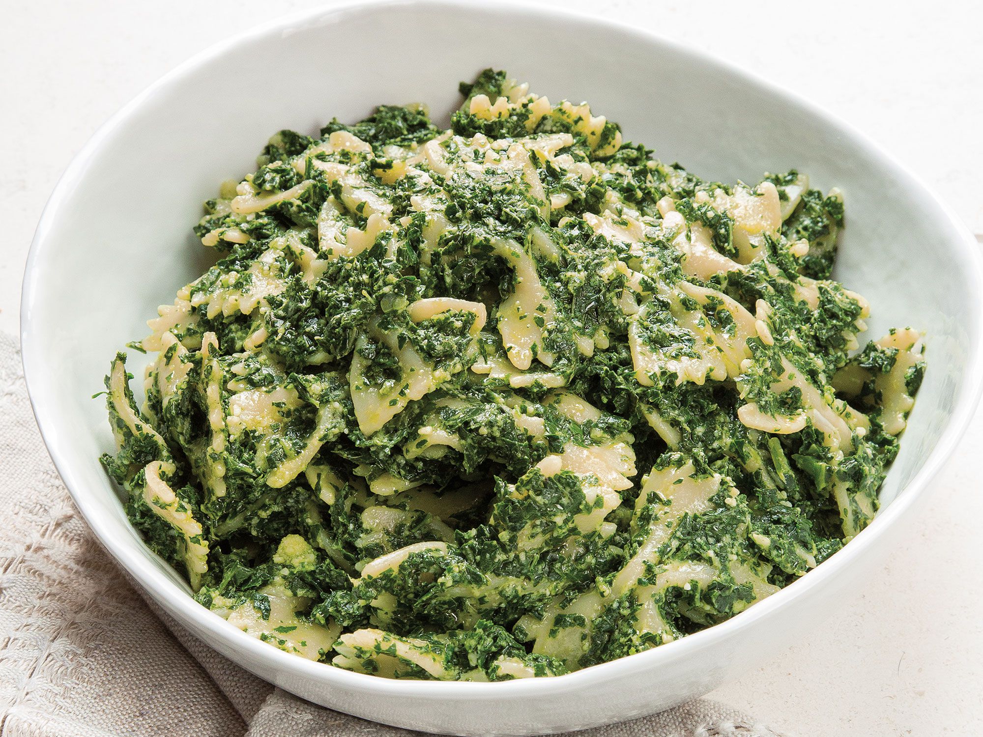 In this rendition of traditional Genoese pesto, sweet and nutty cavolo nero (also known as Tuscan kale or Lacinato kale) is used in place of basil and pine nuts. Get the recipe for <a href="https://www.saveur.com/article/Recipes/Farfalle-with-Cavolo-Nero-Pesto">Farfalle with Cavolo Nero Pesto</a>