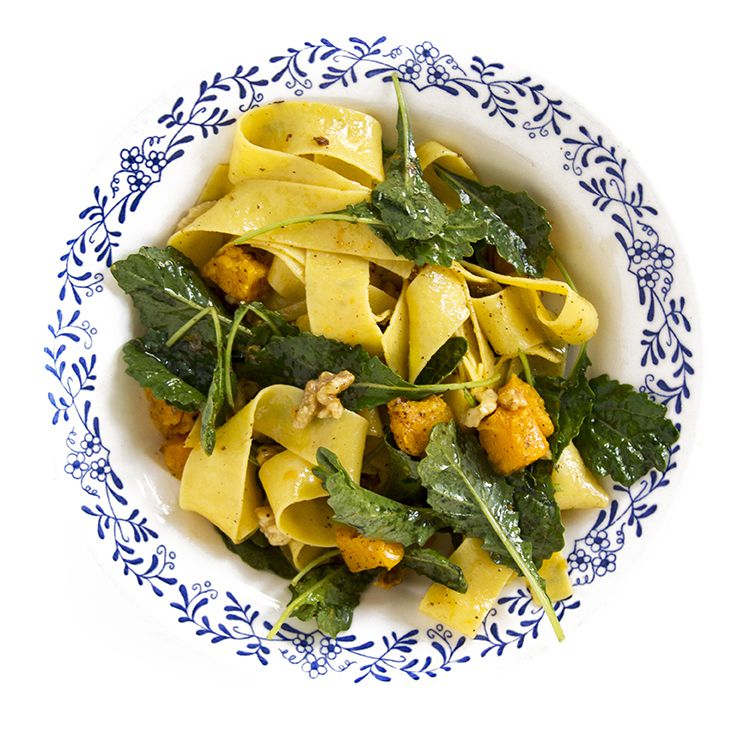 Toasted walnuts, roasted butternut squash, baby kale, and a rich brown butter sauce combine over broad pappardelle noodles for a dish that perfectly captures fall's best flavors. Get the recipe for <a href="https://www.saveur.com/article/recipes/pappardelle-with-butternut-squash-walnuts-and-baby-kale">Pappardelle with Butternut Squash, Walnuts, and Baby Kale</a>