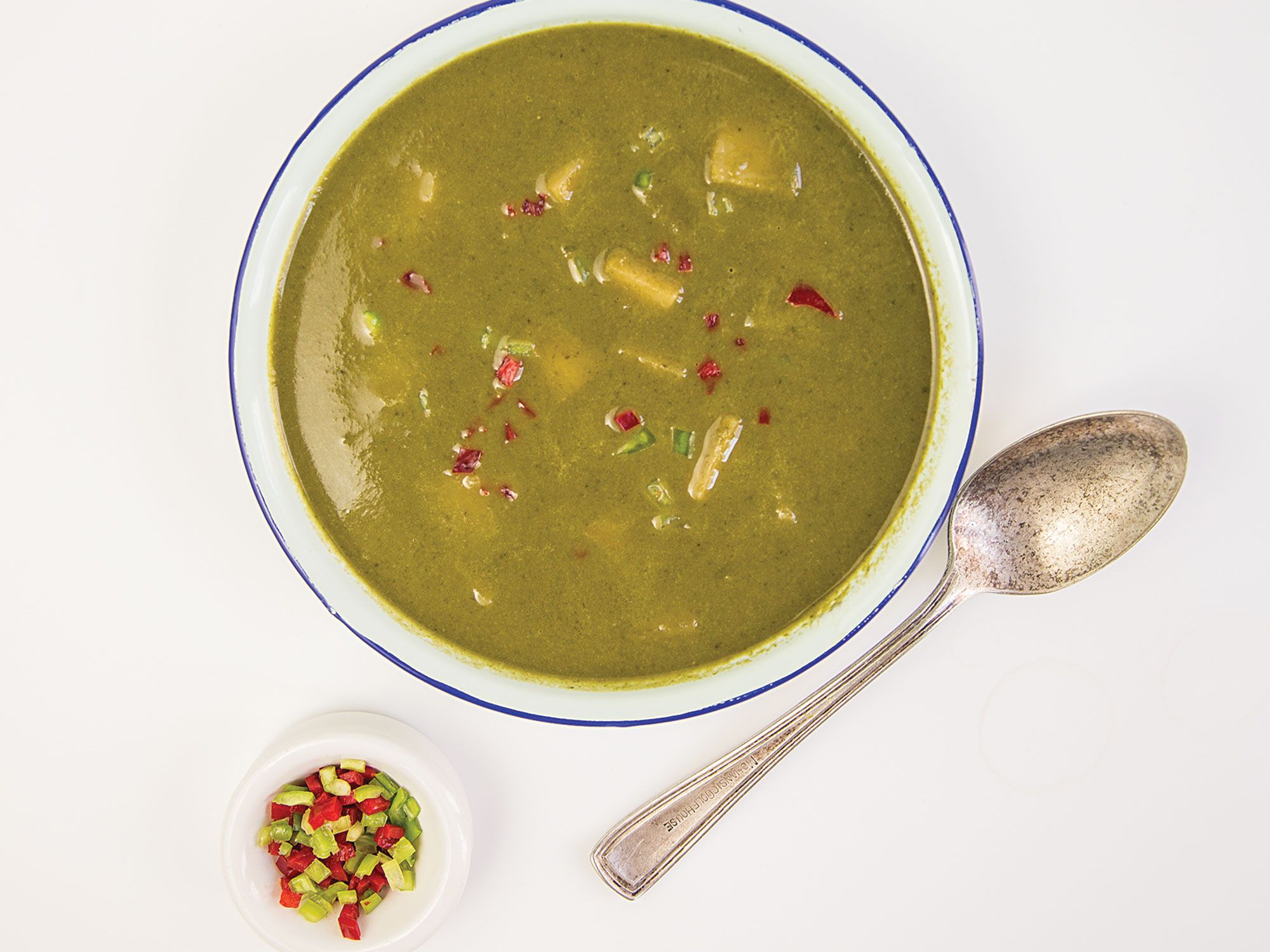 This vegetarian soup, a Jamaican classic, is made with callaloo, a spinach-like green that can be found canned or fresh in Caribbean groceries. Serve with minced fresh Scotch bonnet chiles sprinkled on top for extra heat. Get the recipe for <a href="https://www.saveur.com/pepper-pot-soup-recipe/">Pepper Pot Soup</a>