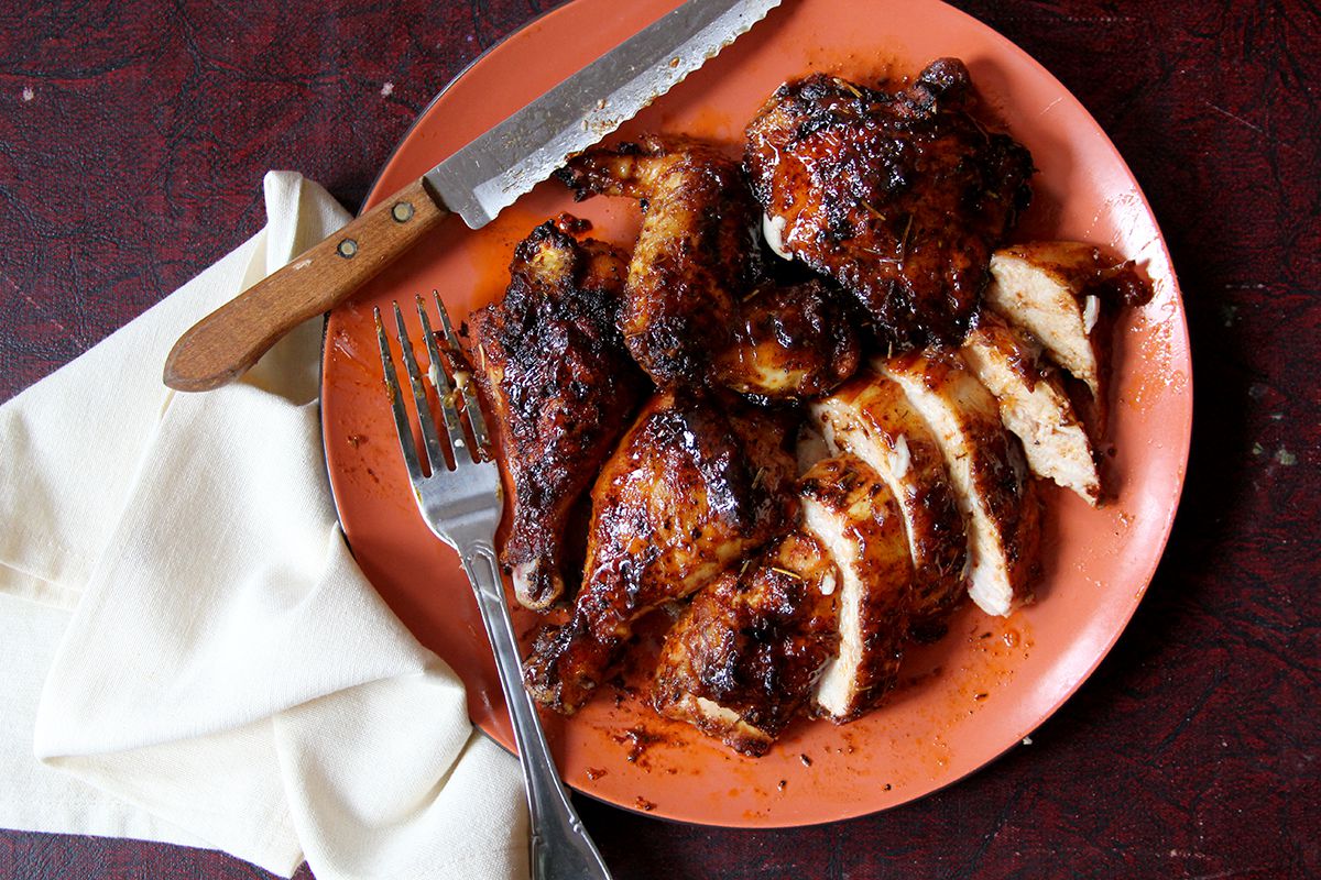 The fiery chile-based rub on this chicken is balanced by a basting of sweet-sour duck sauce. Get the recipe for <a href="https://www.saveur.com/article/Recipes/Spice-Rubbed-Chicken-with-Duck-Sauce/">Spice-Rubbed Chicken with Duck Sauce</a>