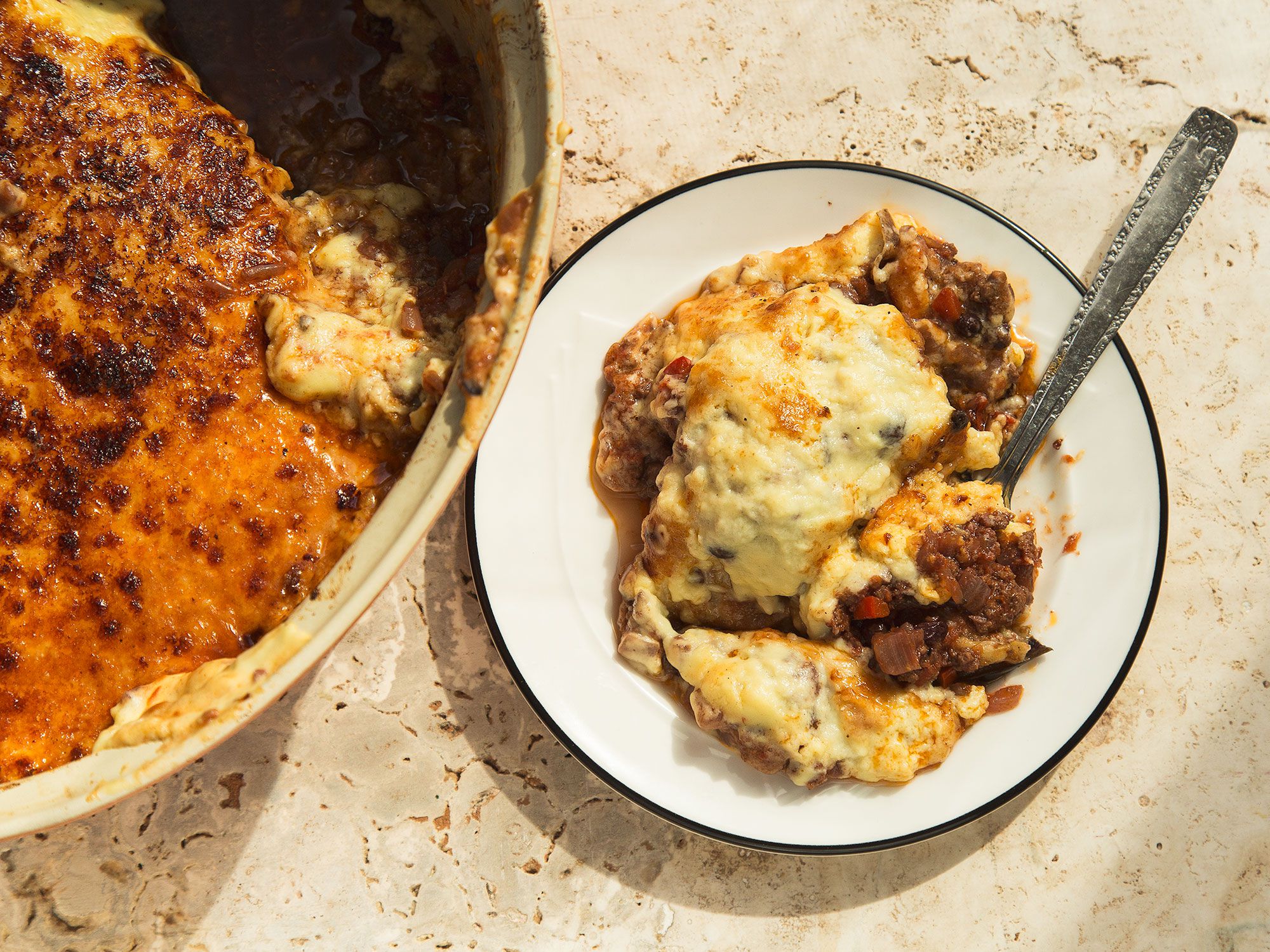 This traditional Greek casserole featuring spiced ground lamb and eggplant is based on a version served at Greek restaurant Molyvos in New York City. Get the recipe for <a href="https://www.saveur.com/article/Recipes/Moussaka/">Moussaka<a/>