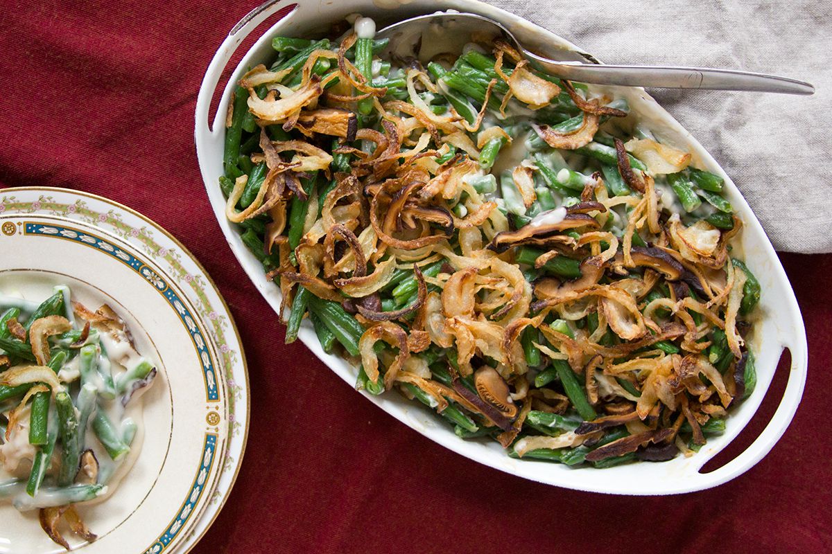 This recipe is an adaptation of the one developed in the 1950s by the Campbell's Soup Company. Get the recipe for <a href="https://www.saveur.com/article/Recipes/Green-Bean-Casserole/">Green Bean Casserole</a>