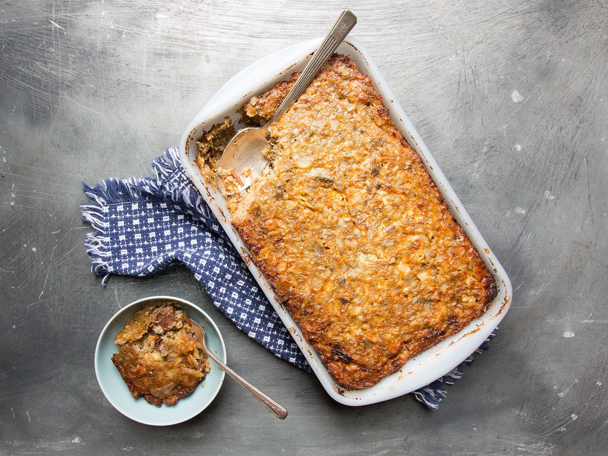 This hearty meat and potato casserole is perfect for a nontraditional Passover main. Get the recipe for <a href="http://www.saveur.com/article/recipes/brisket-and-potato-kugel">Brisket and Potato Kugel</a>