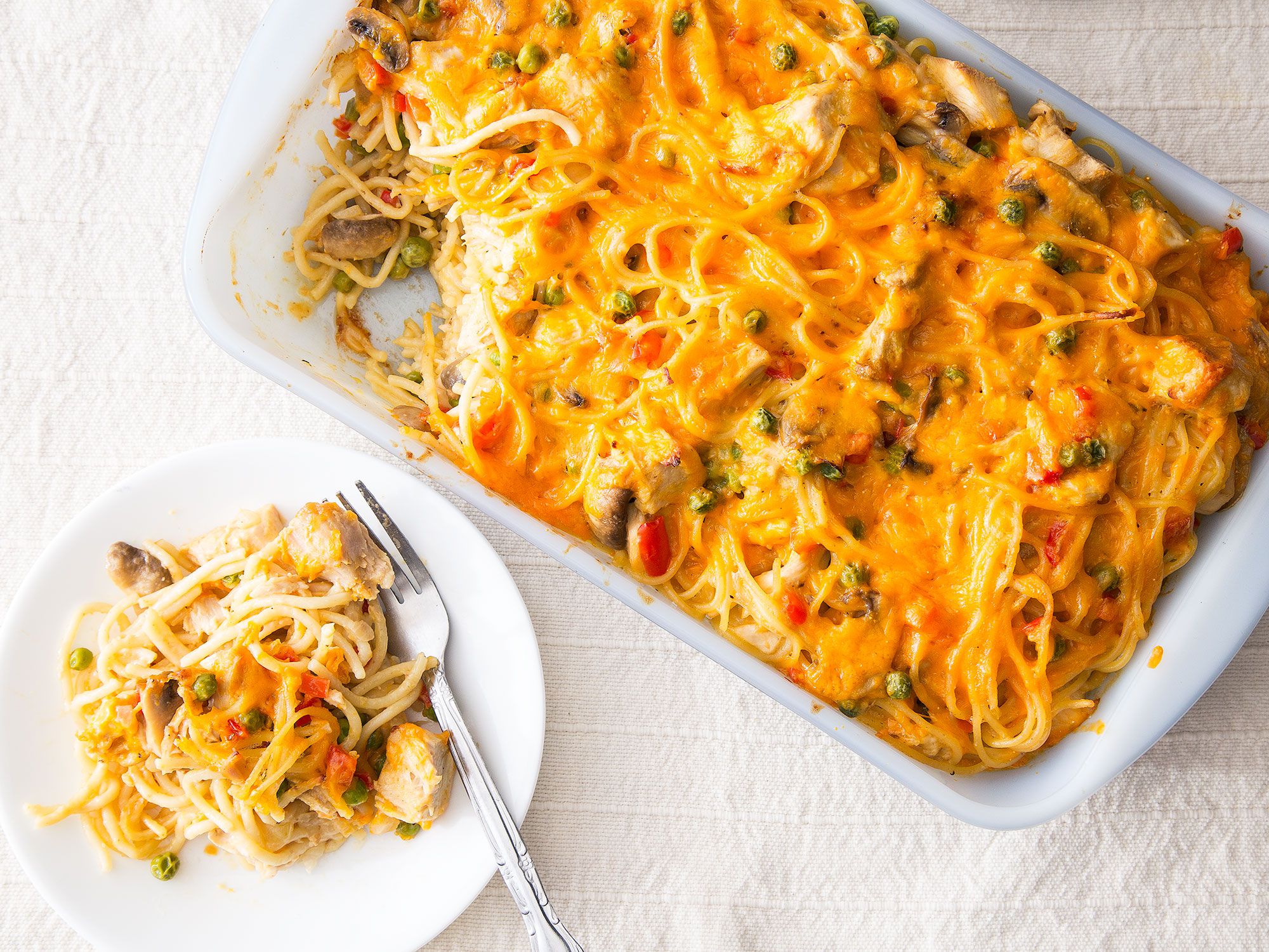 This version of the American classic has a smattering of colorful vegetables and a sauce enriched by sherry and parmesan. Get the recipe for <a href="http://www.saveur.com/turkey-tetrazzini-recipe">Turkey Tetrazzini</a>