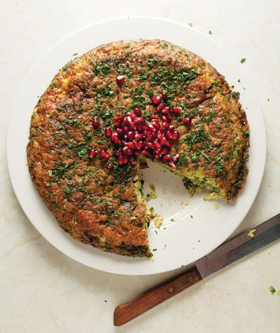 This herb-laced frittata of eggs, potatoes, and leeks is a popular Iranian side dish. Get the recipe for <a href="https://www.saveur.com/article/Recipes/Kuku-Sabzi/">Leek and Herb Frittata (Kuku Sabzi)</a>