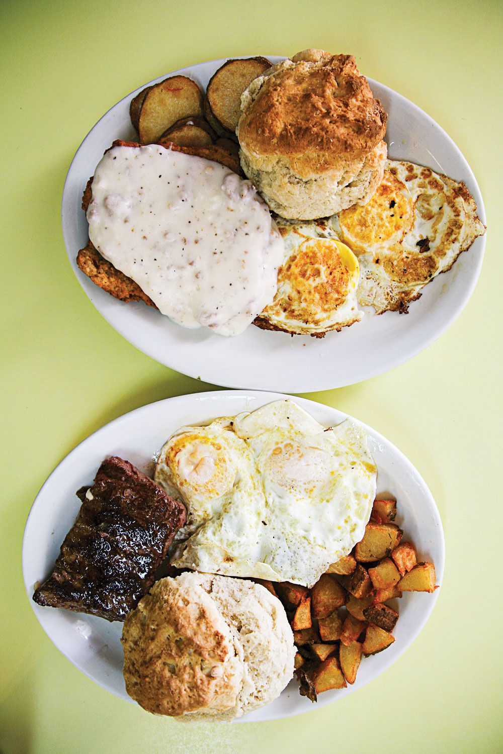 Inexpensive cube steaks, tenderized by the butcher, work best for this heartland breakfast staple. Get the recipe for <a href="https://www.saveur.com/article/Recipes/Chicken-Fried-Steak-with-Sausage-Gravy/">Chicken-Fried Steak with Sausage Gravy</a>