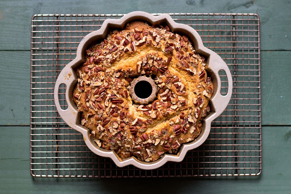 Contributor Jamie Feldmar gave us this recipe for cinnamon and pecan-laced coffee cake; the original came from her grandmother's neighbor, and has been passed down through the women in her family. With a tender texture thanks to sour cream in the batter, it will stay moist for several days after baking, making it a great make-ahead dessert or breakfast. Get the recipe for <a href="saveur.com/article/recipes/arlenes-coffee-cake/">Arlene's Coffee Cake</a>