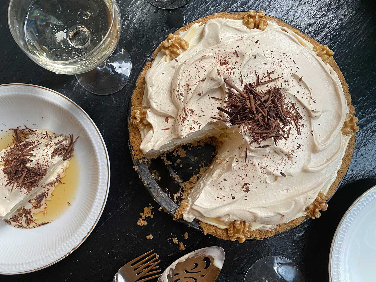 This celebratory pie is only as good as the quality of your ingredients: look for a premium ice cream and top-shelf liquor. English-style digestive biscuits have a distinctive wholemeal texture with a buttery richness and an undertone of brown sugar. Get the recipe for <a href="https://www.saveur.com/story/recipes/lalla-rookh-pie/">Lalla Rookh Pie</a>