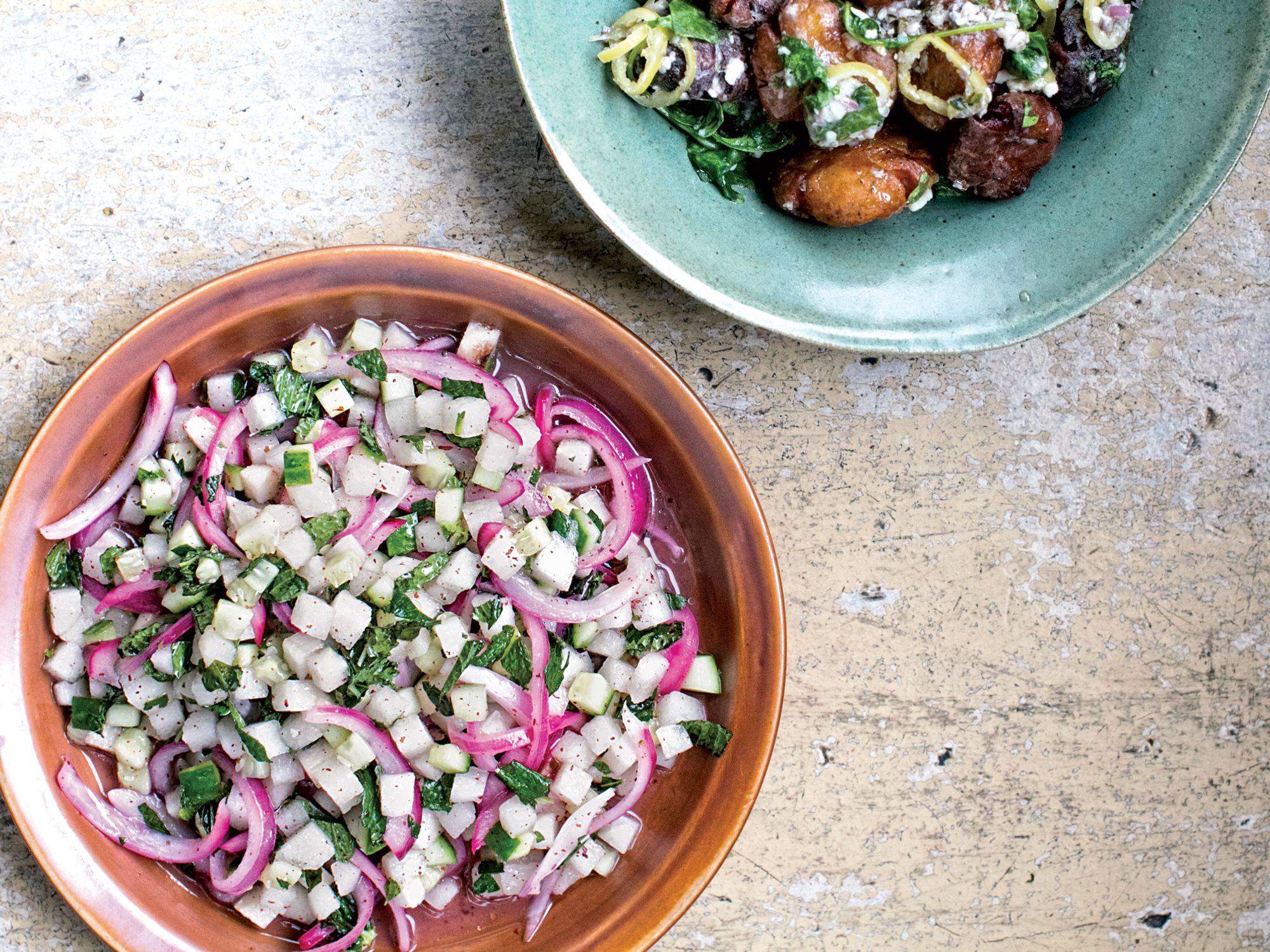 This twist on a classic Israeli salad, in which Asian pear stands in for tomatoes, is a refreshing counterpart to warm, spice-roasted meats like chicken or kebabs. Get the recipe for <a href="http://www.saveur.com/cucumber-pear-and-sumac-onion-israeli-salad-recipe">Cucumber, Pear, and Sumac–Onion Salad</a>