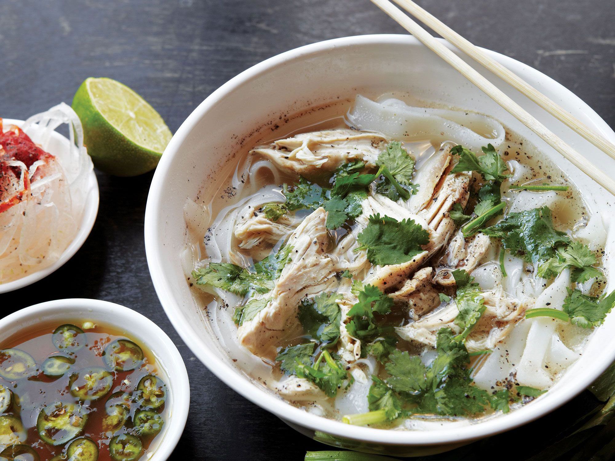 After bringing it to a boil, Bowien simmers simple chicken broth for just a short period, believing that the flavor goes flat if cooked for too long. Get the recipe for <a href="http://www.saveur.com/article/recipes/danny-bowiens-hanoi-style-breakfast-pho">Danny Bowien's Hanoi-Style Breakfast Pho</a>