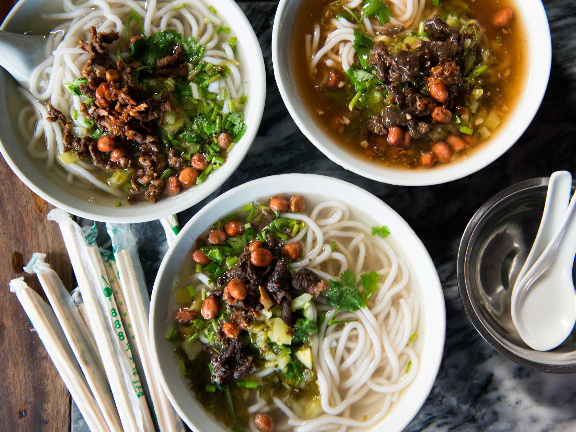 Simple broth, chewy rice noodles, meaty pork, and pungent pickled greens—perhaps the perfect soup. Get the recipe for <a href="https://www.saveur.com/chinese-rice-noodle-pork-soup-recipe/">Hainanese Rice Noodle Soup with Pork and Pickled Bamboo (Bau Luo Noodles)</a>