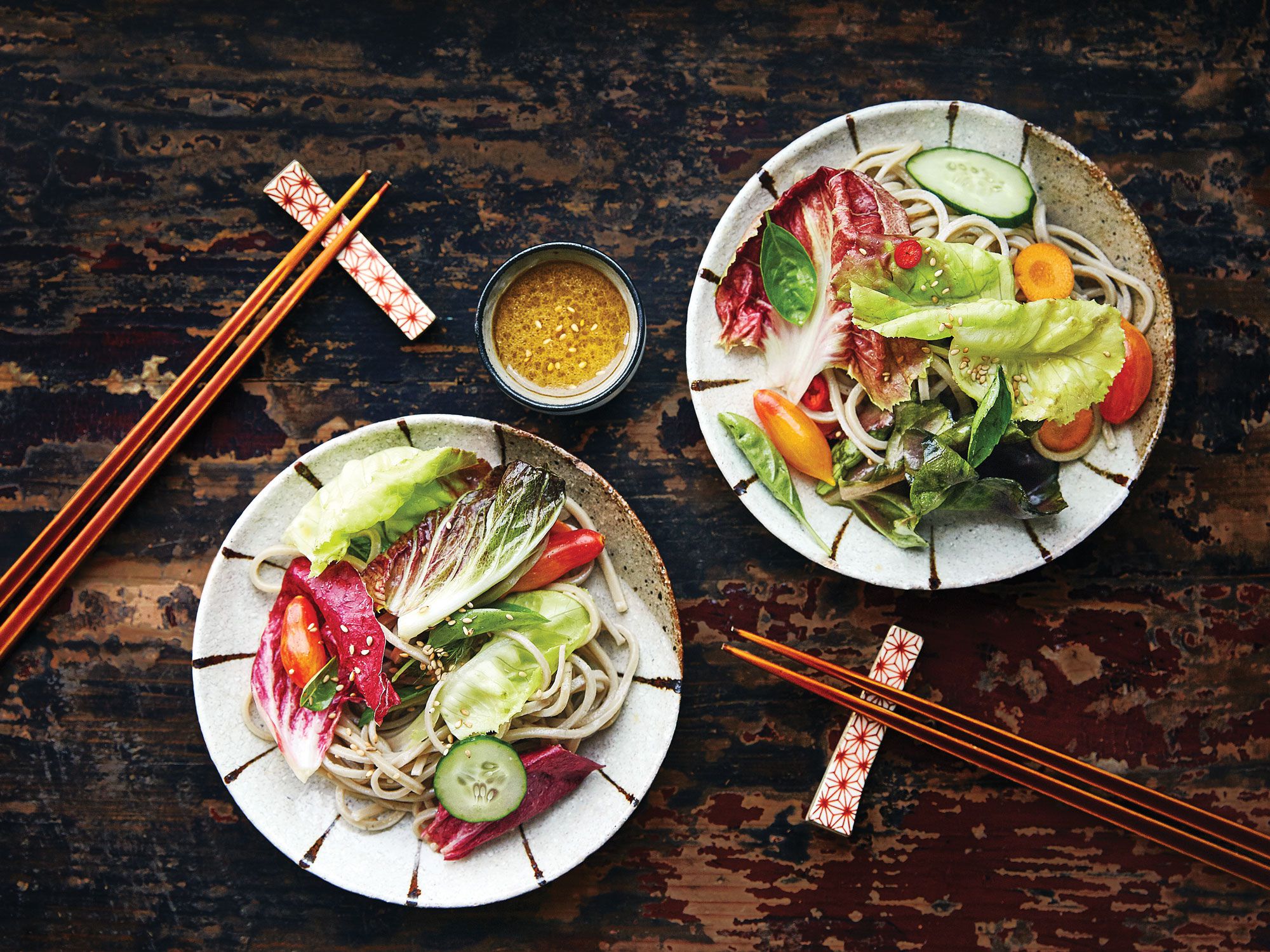 This refreshing salad of soba noodles tossed with winter greens and mixed vegetables is brought together by a tart dressing of miso, ginger juice, and lemon. Get the recipe for <a href="http://www.saveur.com/cold-soba-salad-miso-vinaigrette-recipe">Soba Salad with Lemon-Miso Vinaigrette</a>