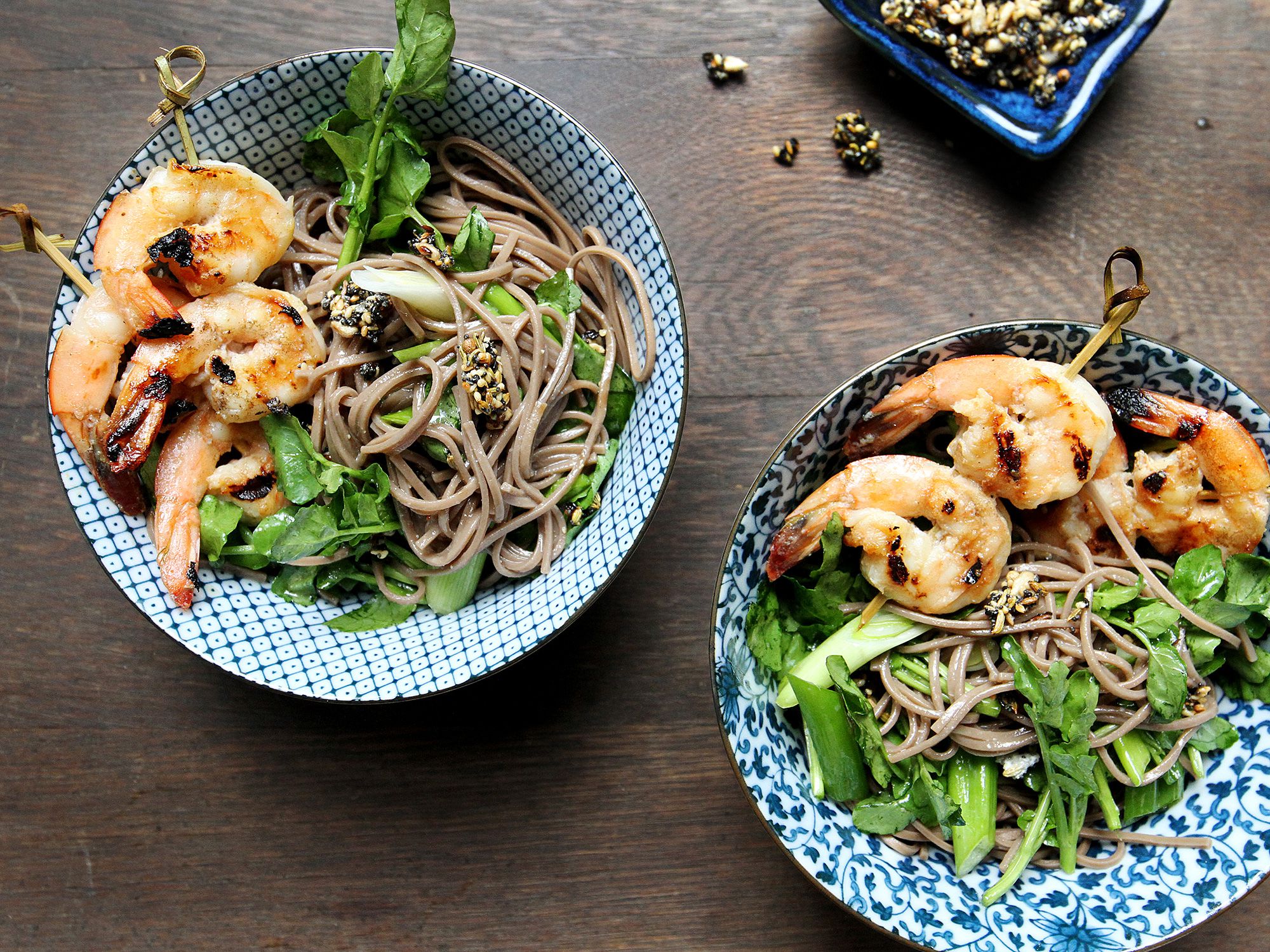 A miso marinade doubles as a dressing for a flavorful salad composed of watercress, scallions, and soba noodles. Get the recipe for <a href="https://www.saveur.com/asian-style-prawn-and-soba-noodle-salad-recipe/">Soba Noodle Salad with Miso and Grilled Prawns</a>